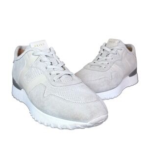 Reiss Zenna Mens Suede Leather Perforated Sneakers Grey Size 41 Low Top Shoes